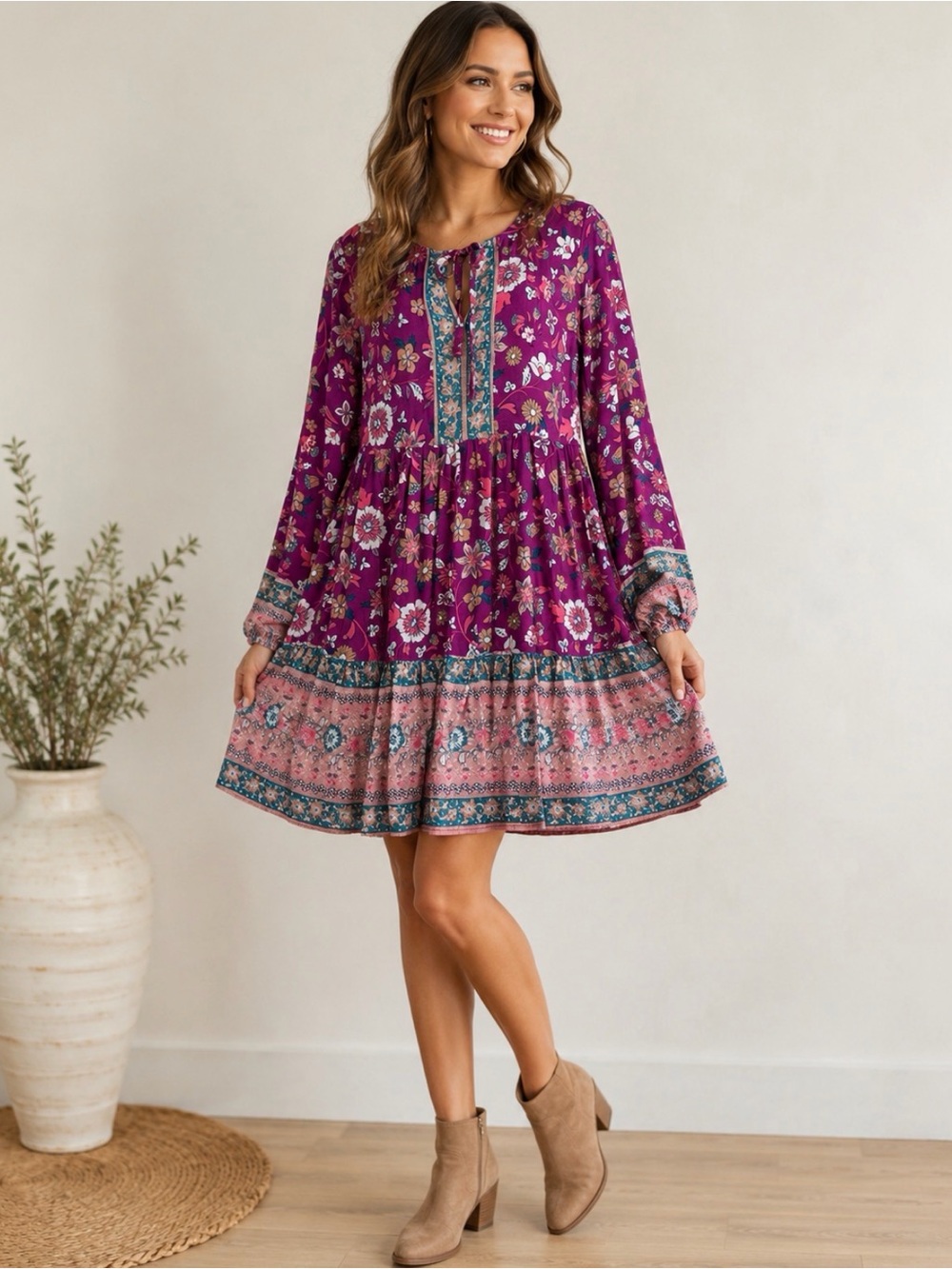NWT Rustty Dustty Floral Peasant Dress M Festival Hippie Boho Flowy Cottagecore